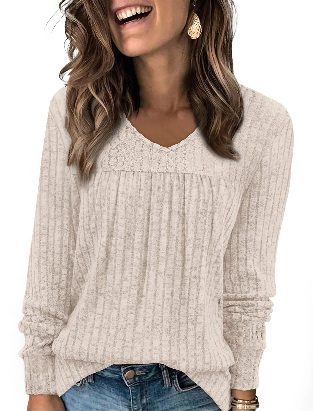 WIHOLL Long Sleeve Shirts for Women V Neck Lightweight Sweaters Casual Tunic Tops Outfits Fall Fashi Review