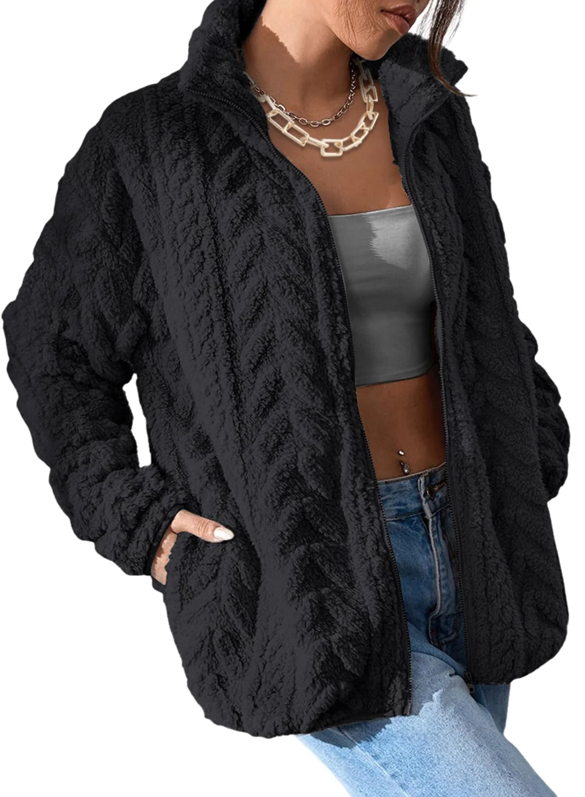 Dokotoo Winter Fleece Jacket for Women 2025 Zipper Stand Collar Casual Coats with Pockets Review