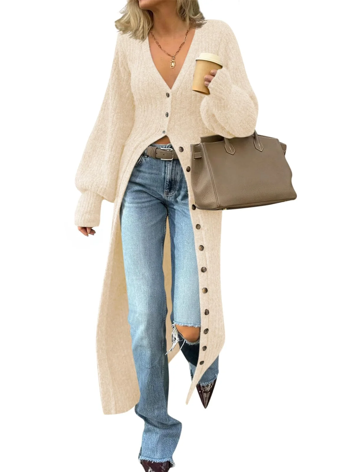 Saodimallsu Womens Long Cardigans V Neck Button Down Chunky Knit Dusters Sweater Coat Fall Trendy Ma Review